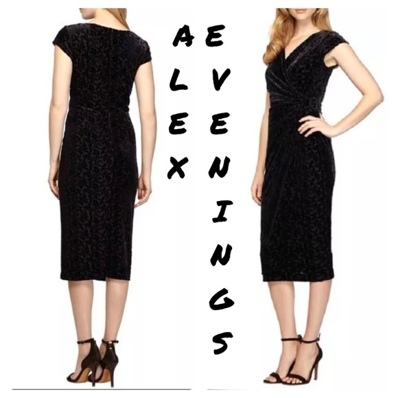 Black Embellish Buckle Burnout Velvet Midi Dress - Picture 1 of 11